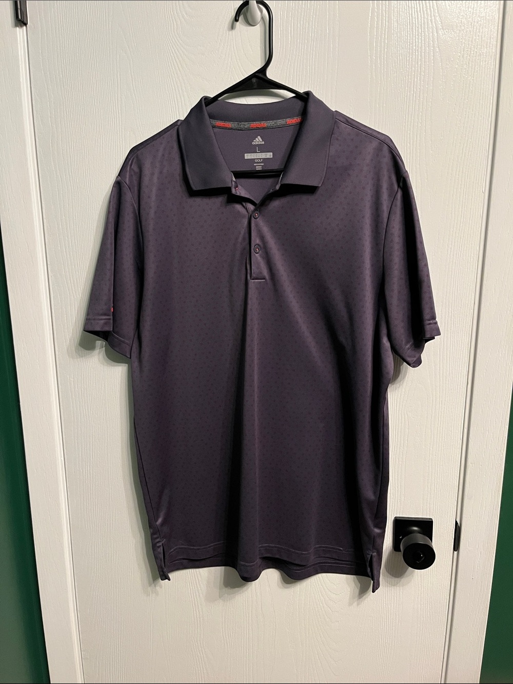 Men’s Addidas purple and orange, size large gold polo!